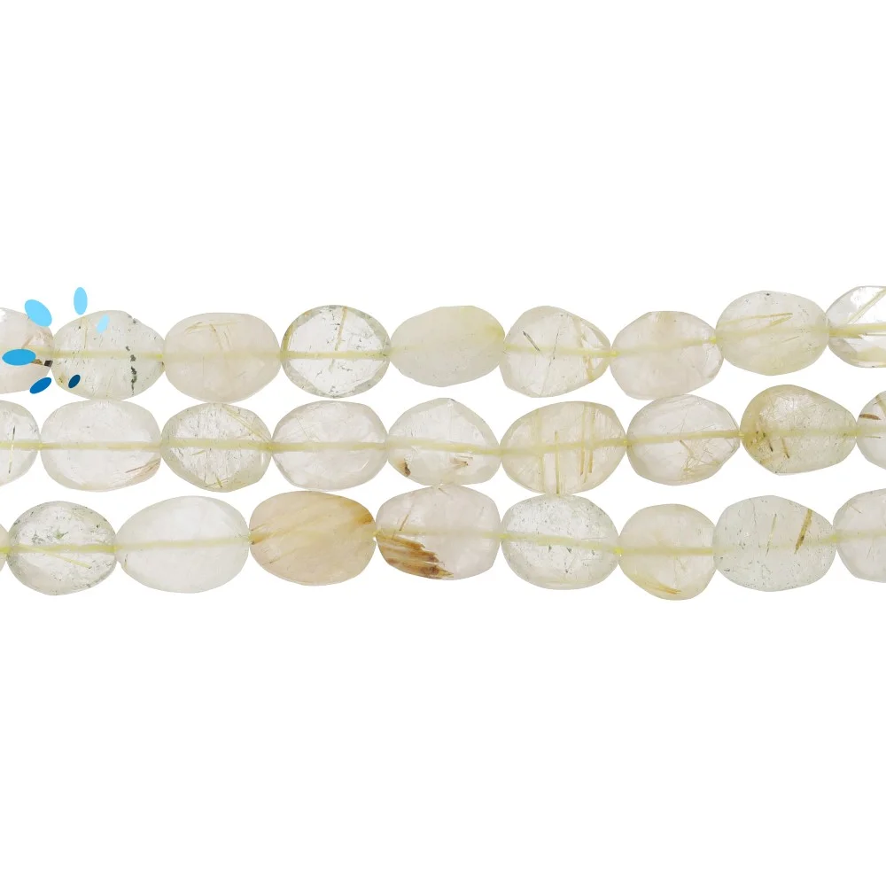Rutilated Quartz Faceted Oval Nuggets Top to Bottom Drilled Beads 10x7 - 12x8mm - 14 Inch Strand