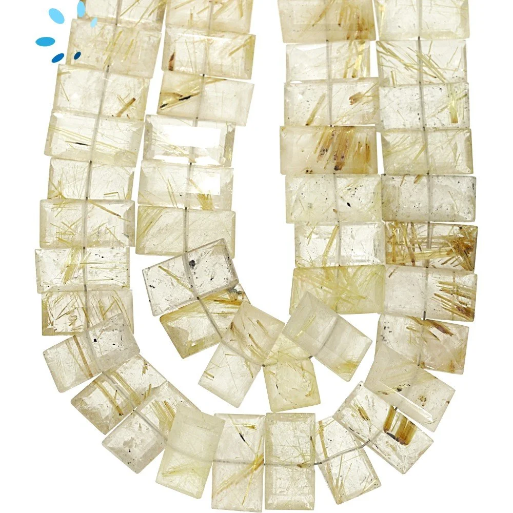 Rutilated Quartz Faceted Rectangle Center Drilled Beads 13x5 - 15x6mm - 8 Inch Strand