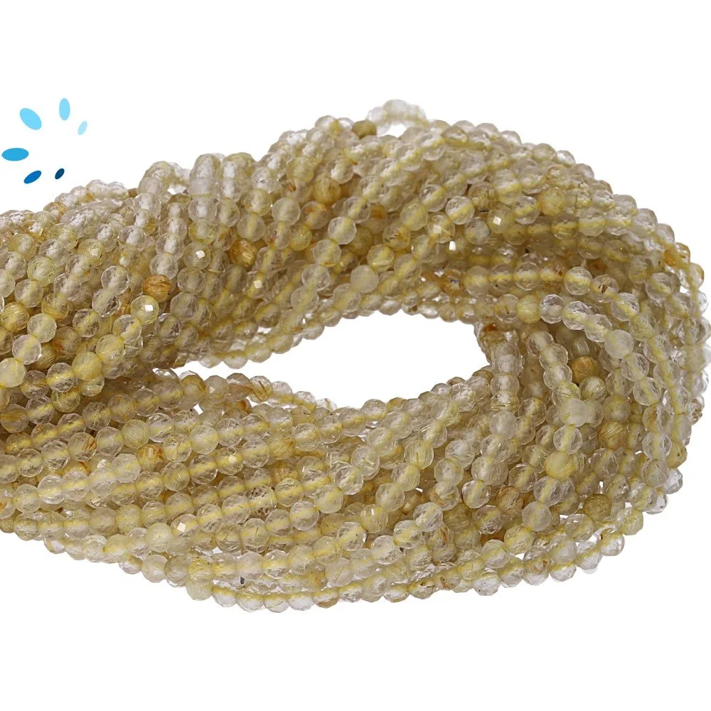 Rutilated Quartz Faceted Round Beads 3mm - 14 Inch Strand