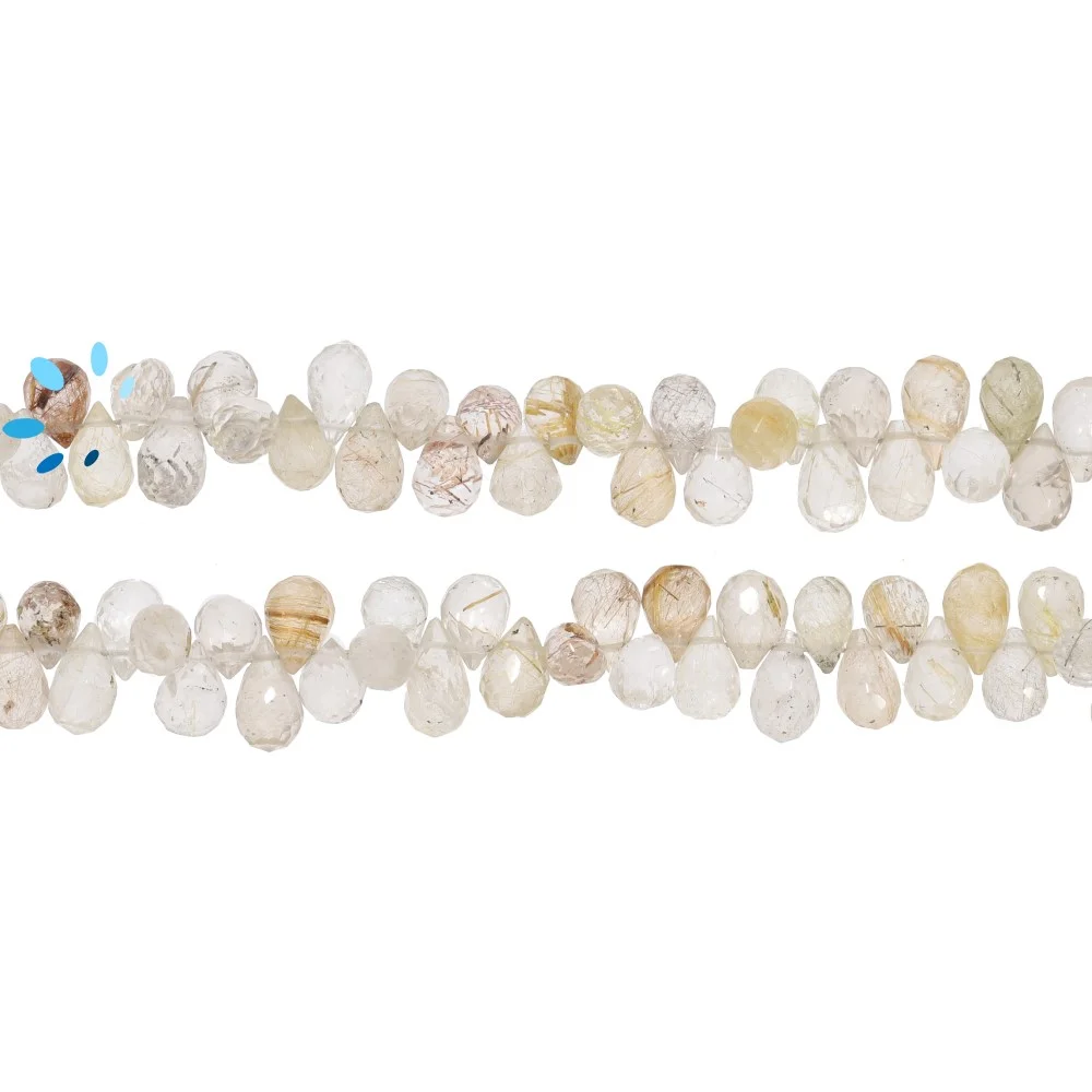 Rutilated Quartz Faceted Teardrop Top Drilled Beads 6x4mm - 8 Inch Strand