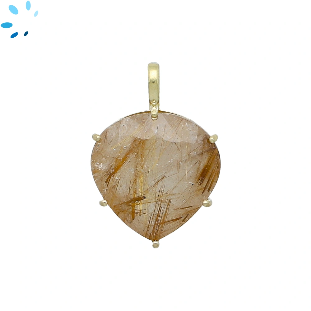 Rutilated Quartz Heart Prong-Set Pendant Charm 19mm - 18k  Gold Plated Sterling Silver - 1 Piece