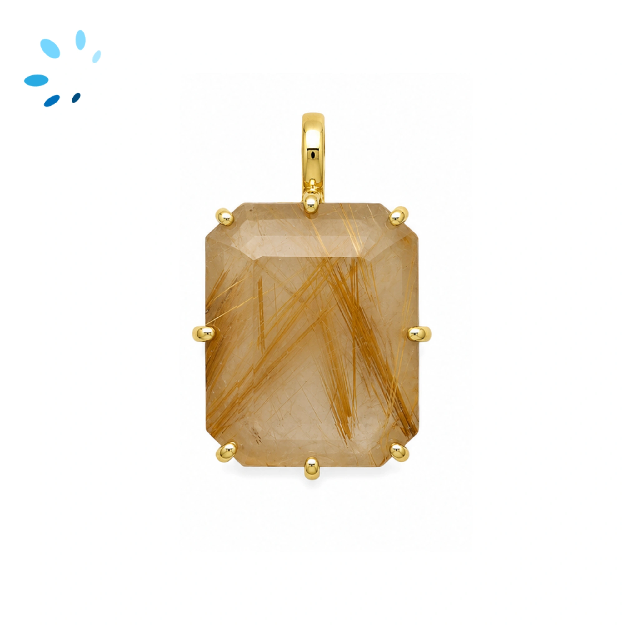 Rutilated Quartz Octagon Prong-Set Pendant Charm 22x17mm - 18k  Gold Plated Sterling Silver - 1 Piece