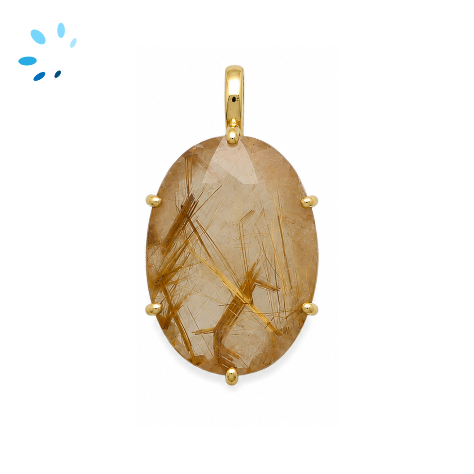 Rutilated Quartz Oval Prong-Set Pendant Charm 23x16mm - 18k  Gold Plated Sterling Silver - 1 Piece