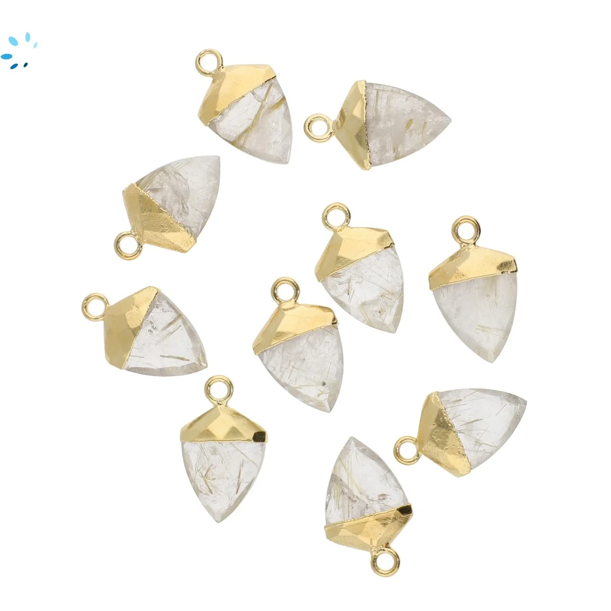 Rutilated Quartz Shield Charm Pendant 12x10 - 14x12mm 18k Gold Electroplated - Set of 4