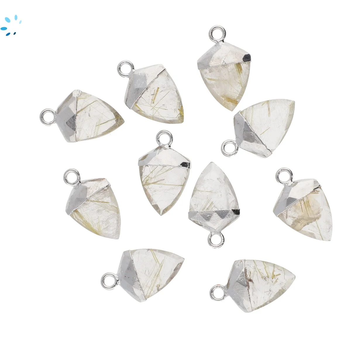 Rutilated Quartz Shield Pendant Charm 12x10 - 14x12mm Platinum Electroplated - Set of 4