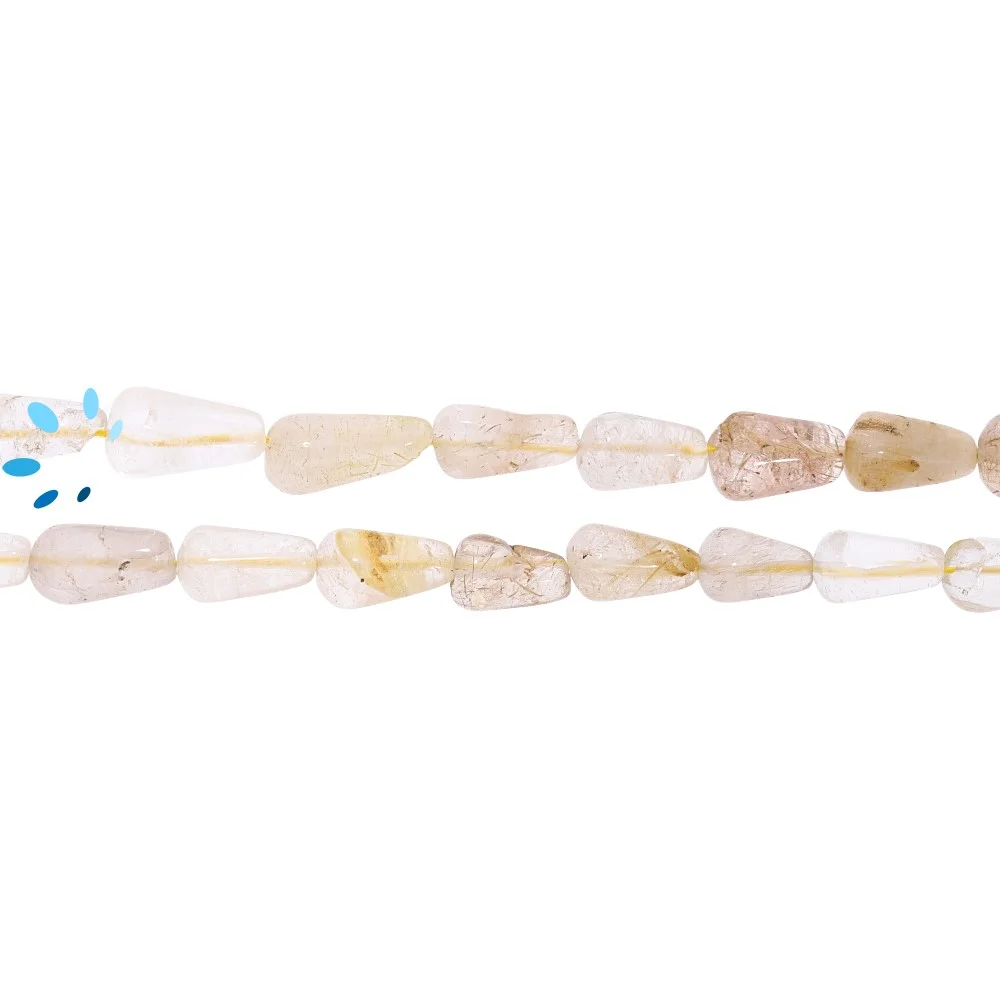 Rutilated Quartz Smooth Drop Top to Bottom Drilled Beads 10X6 - 12X7mm - 14 Inch Strand