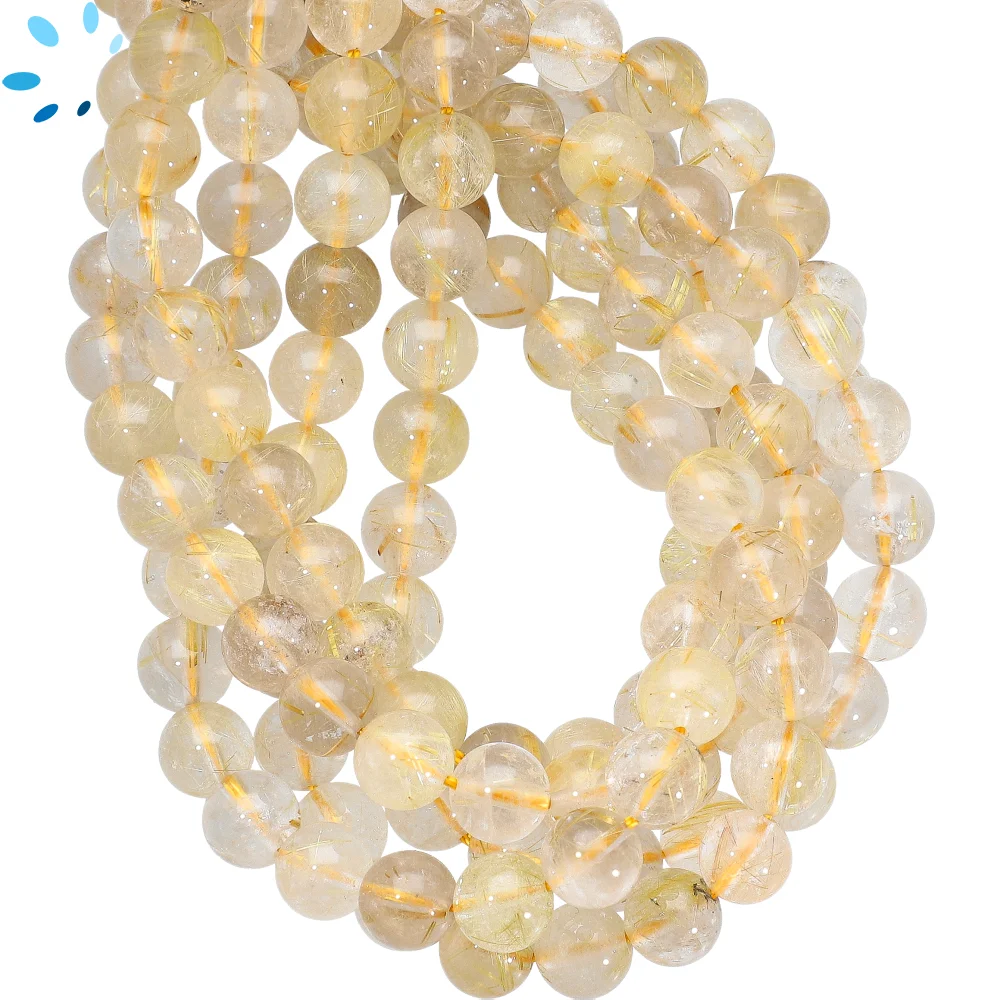 Rutilated Quartz Smooth Round Beads 8mm - 14 Inch Strand