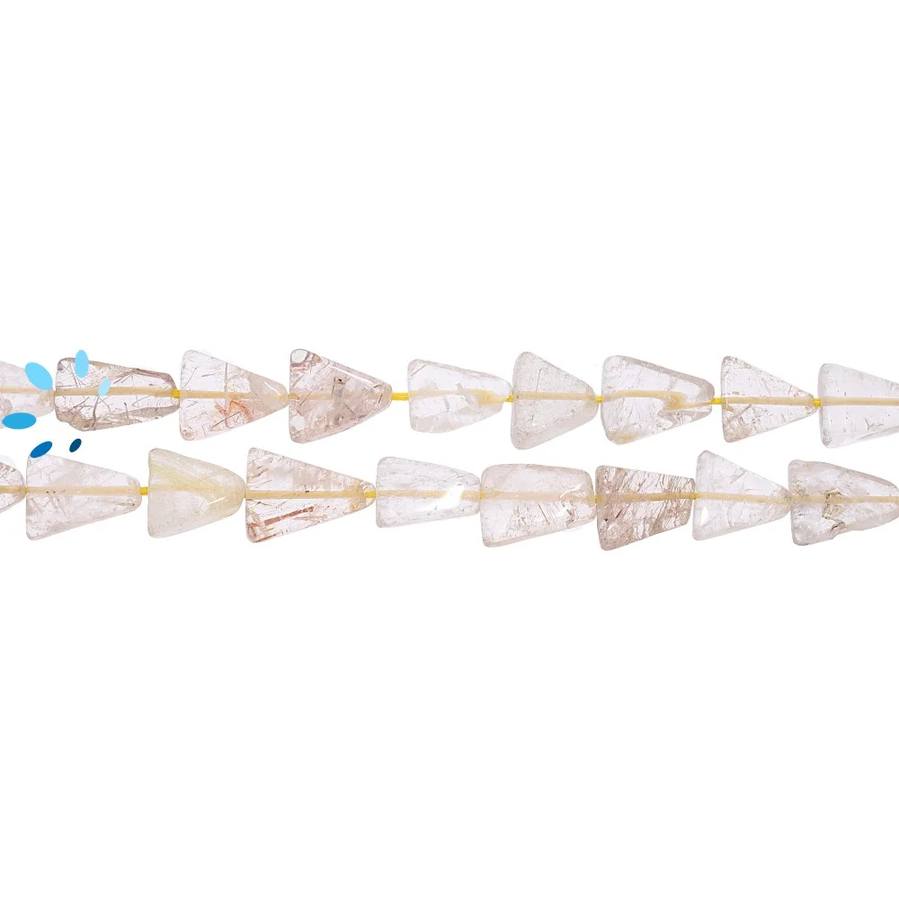 Rutilated Quartz Smooth Triangle Top to Bottom Drilled Beads 8x8 - 10x10mm - 14 Inch Strand