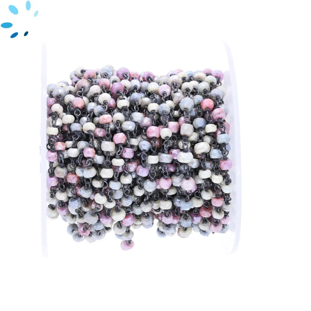 Silverite Faceted Button 4.0mm Sterling Silver Black Rhodium Plated Rosary Style Beaded Chain Per Foot