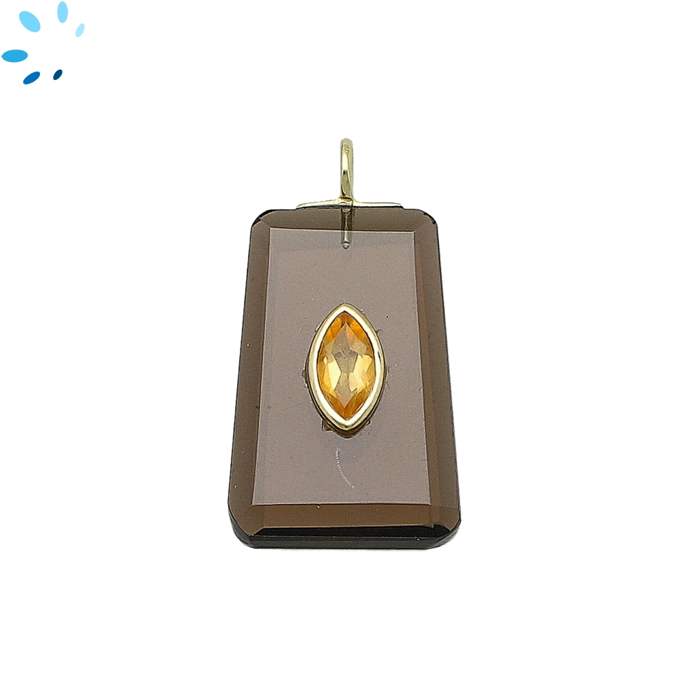 Smoky Quartz & Citrine Fancy Shape Inlay Charm Pendant 24x16mm - 18k Gold Plated Sterling Silver