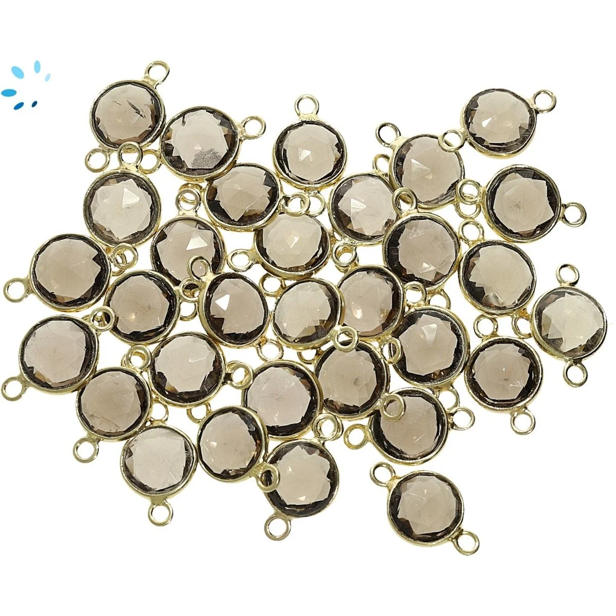 Smoky Quartz Coin Bezel Connector 9mm - 18k Gold Plated Sterling Silver - Set of 4