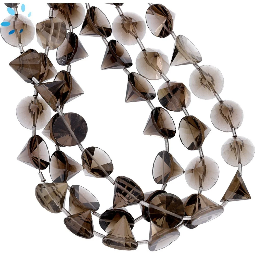 Smoky Quartz Faceted Cone Top Drilled Beads 9x6mm - 8 Inch Strand