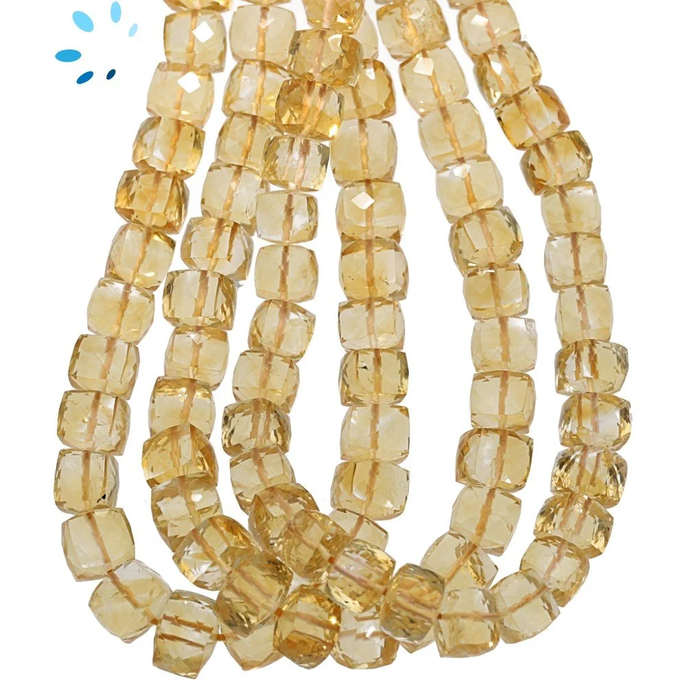 Smoky Quartz Faceted Cube Top to Bottom Drilled Beads 8mm - 8 Inch Strand