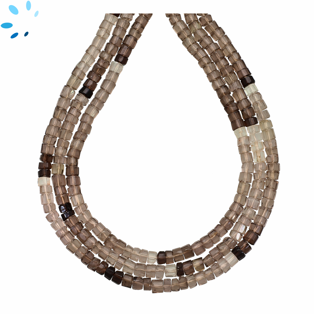 Smoky Quartz Faceted Heishi Center Drilled Beads 4mm - 14 Inch Strand