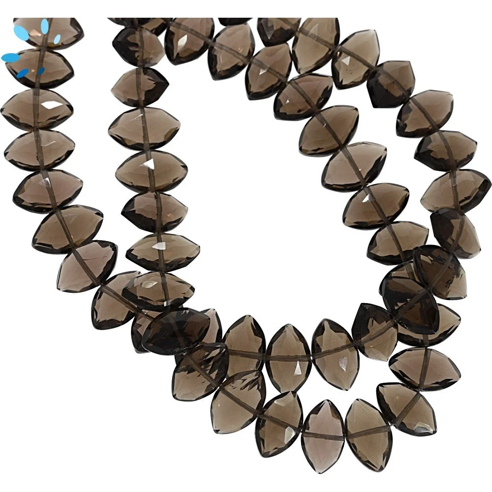 Smoky Quartz Faceted Marquise Center Drilled Beads 11x6mm - 8 Inch Strand
