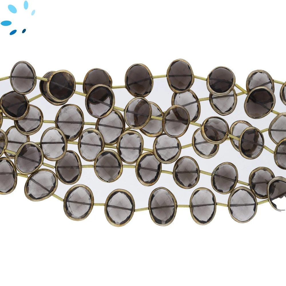 Smoky Quartz Faceted Nuggets Bezel Set Beads 15x12mm Center Drilled - 18k Gold Plated Sterling Silver