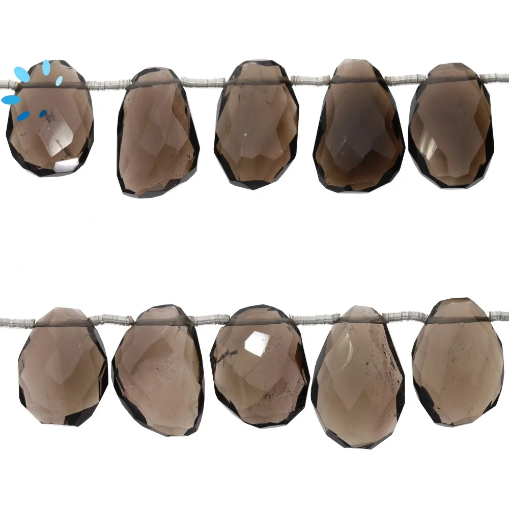 Smoky Quartz Faceted Nuggets Top Drilled Beads 15x12mm - 8 Inch Strand
