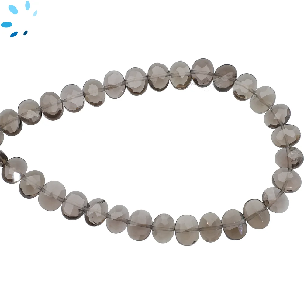 Smoky Quartz Faceted Oval Center Drilled Beads 8x6mm - 8 Inch Strand