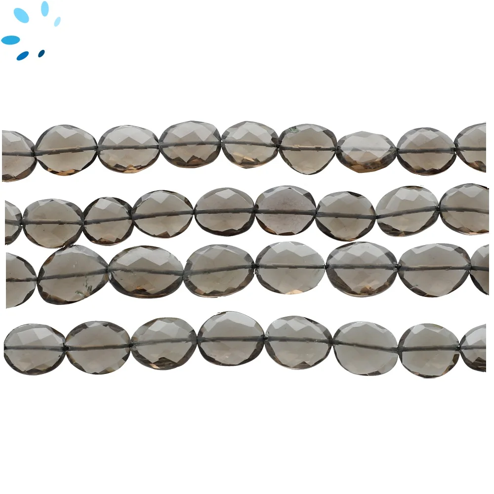 Smoky Quartz Faceted Oval Nugget Top to Bottom Drilled Beads 10x8 - 12x9mm - 14 Inch Strand