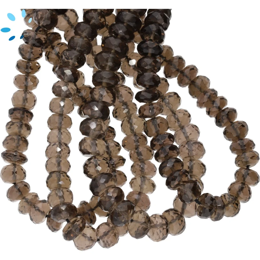 Smoky Quartz Faceted Rondelle Center Drilled Beads 7mm - 14 Inch Strand