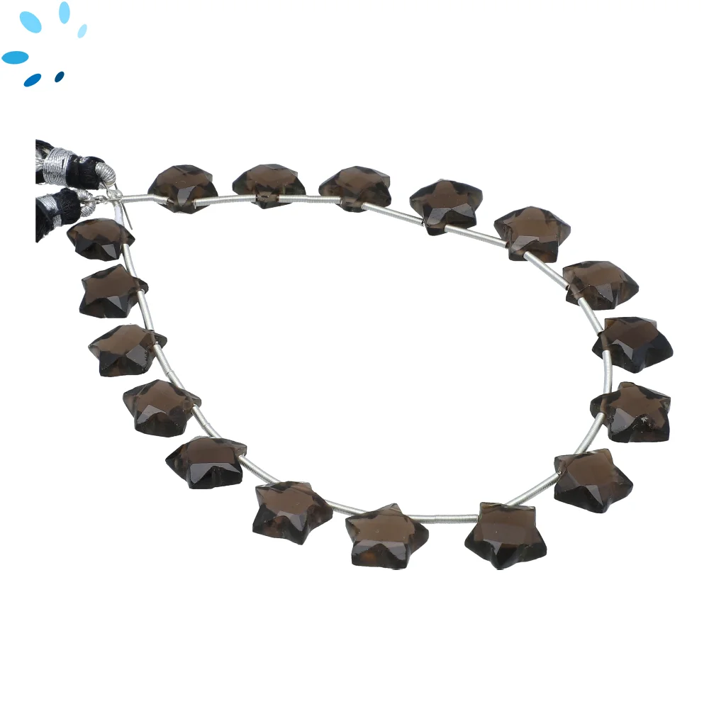 Smoky Quartz Faceted Star Top Drilled Beads 9mm - 8 Inch Strand