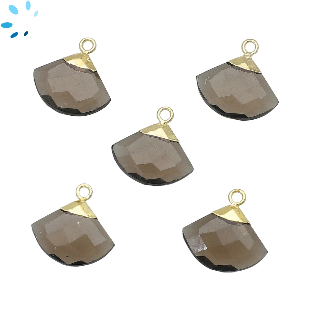 Smoky Quartz Fan Charm Pendant 16x13 - 18x14mm 18k Gold Electroplated - Set of 2