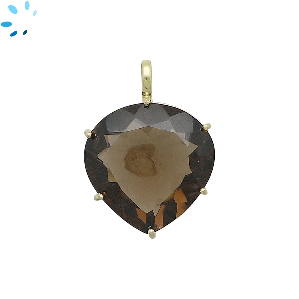 Smoky Quartz Heart Prong-Set Pendant Charm 21mm - 18k  Gold Plated Sterling Silver - 1 Piece