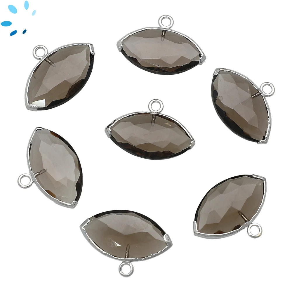 Smoky Quartz Marquise Pendant Charm 20x11mm Platinum Electroplated - Set of 2