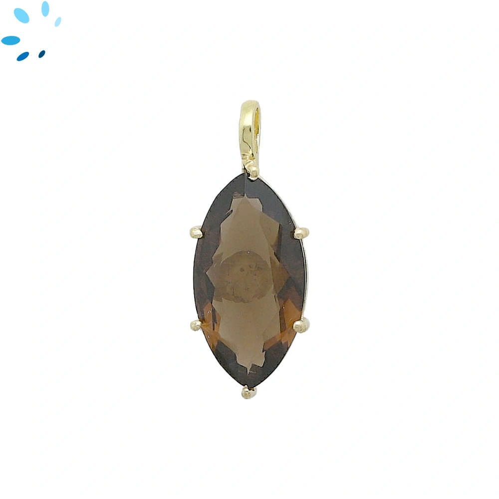 Smoky Quartz Marquise Prong-Set Pendant Charm 23x11mm - 18k Gold Plated Sterling Silver - 1 Piece