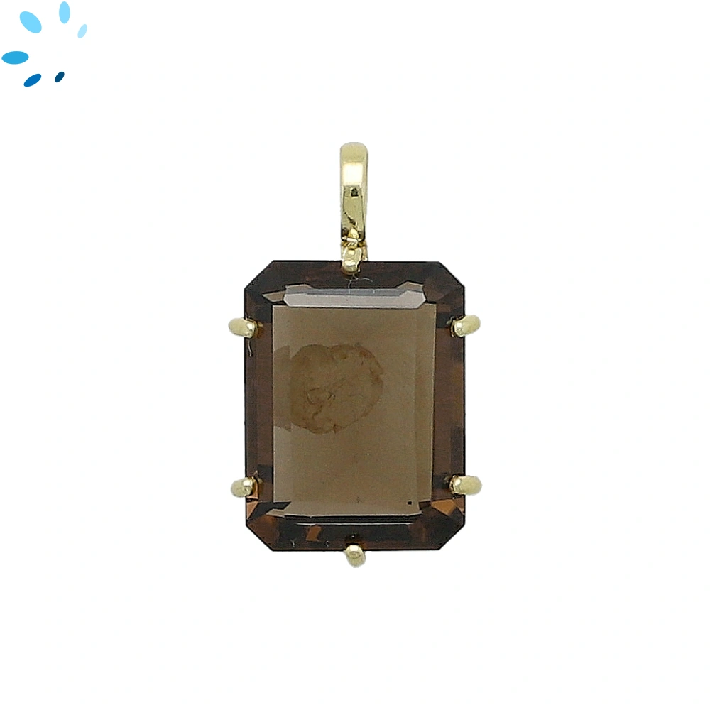 Smoky Quartz Octagon Prong-Set Pendant Charm 17x13mm - 18k Gold Plated Sterling Silver - 1 Piece