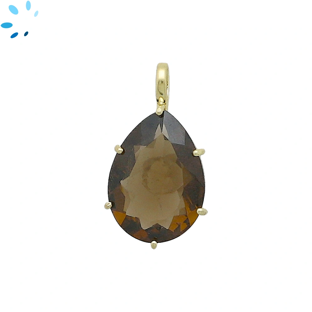 Smoky Quartz Pear Prong-Set Pendant Charm 19x14mm - 18k Gold Plated Sterling Silver - 1 Piece