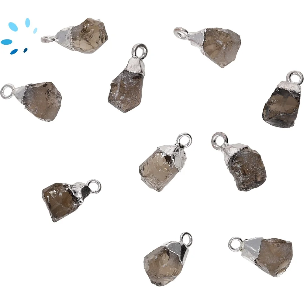 Smoky Quartz Rough Charm Pendant 8x5mm - 10x7mm Silver Electroplated - Set of 4