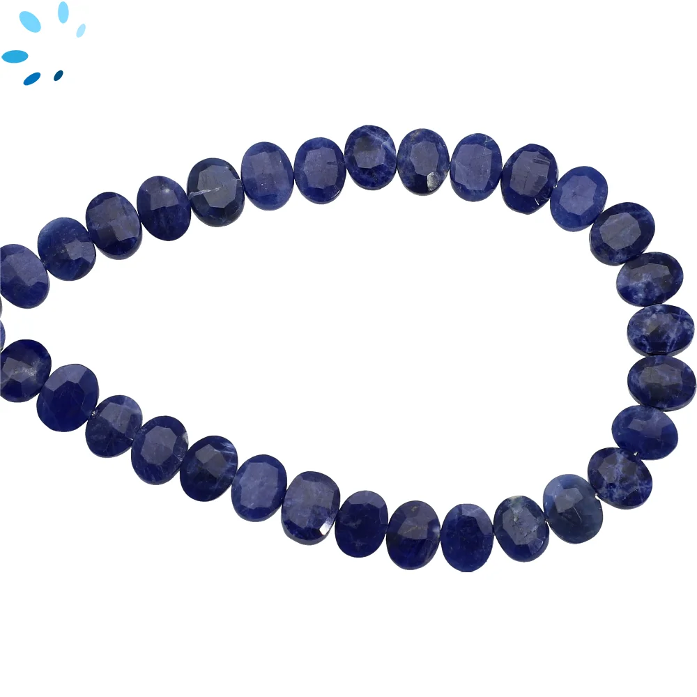 Sodalite Faceted Oval Center Drilled Beads 8x6mm - 8 Inch Strand