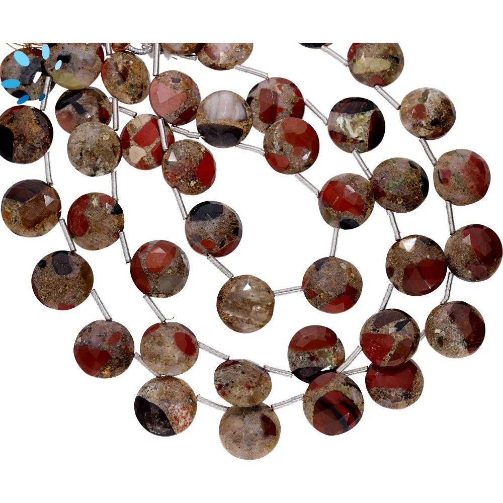 Spotted Chalcedony Faceted Coin Top Drilled Beads 14mm - 8 Inch Strand