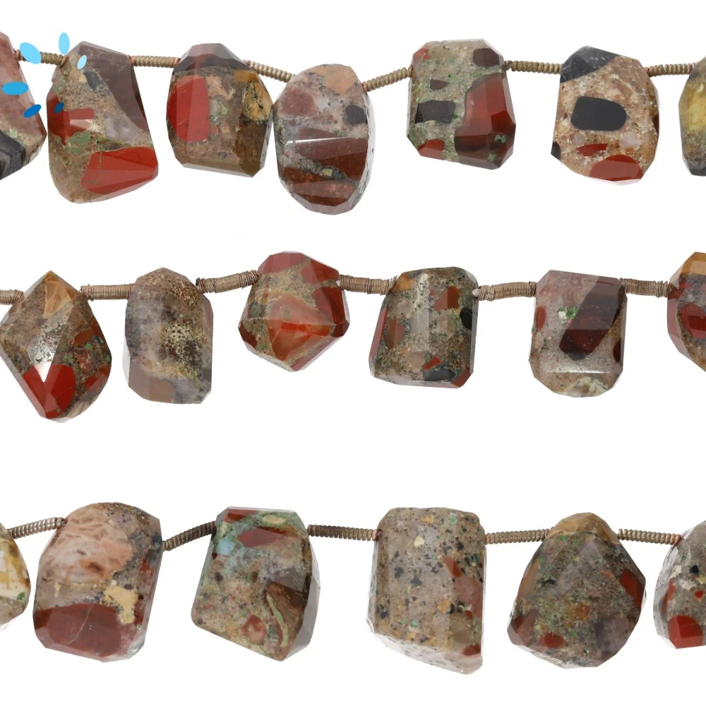 Spotted Chalcedony Faceted Nuggets Top Drilled Beads 13x10 - 15x12mm - 8 Inch Strand