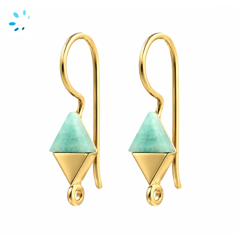 Sterling Silver 18k Gold Plated Amazonite Kite Shape French Hook Ear Wire with Charm Loop - 1 Pair