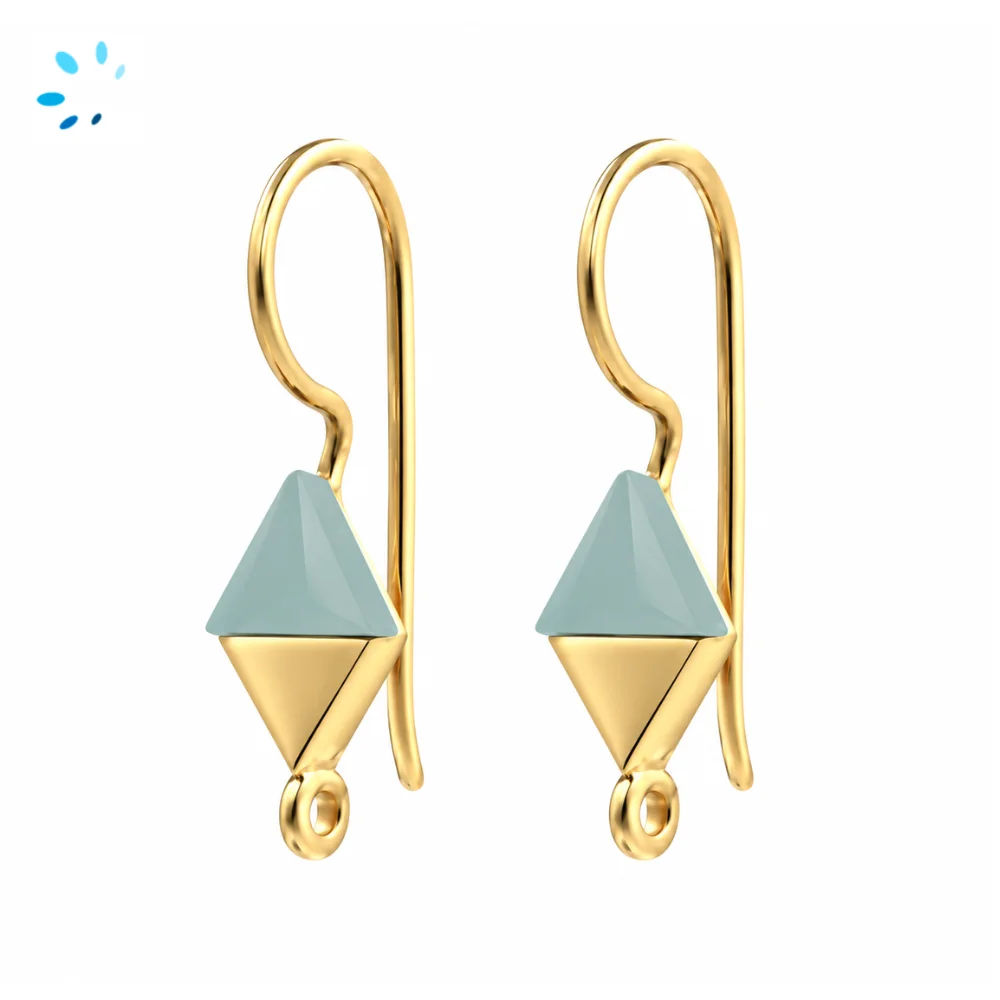 Sterling Silver 18k Gold Plated Aquamarine Kite Shape French Hook Ear Wire with Charm Loop - 1 Pair