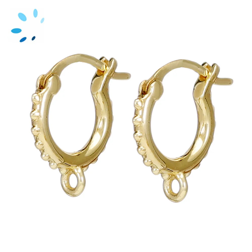 Sterling Silver 18k Gold Plated Beaded Huggie Hoop Earring Finding with Charm Loop - 1 Pair