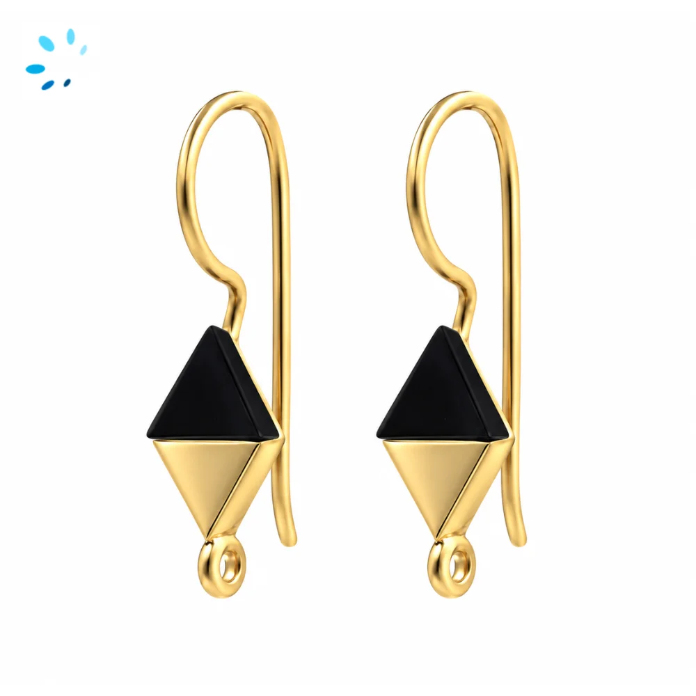 Sterling Silver 18k Gold Plated Black Onyx Kite Shape French Hook Ear Wire with Charm Loop - 1 Pair
