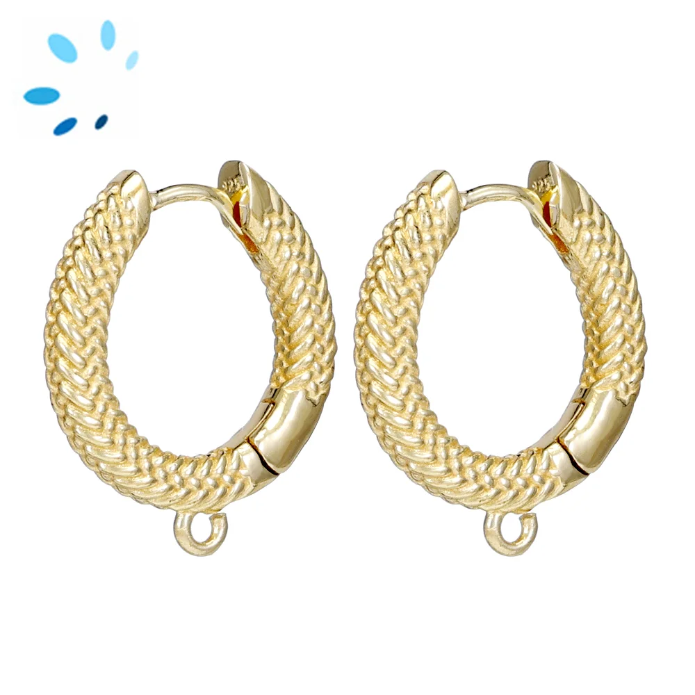 Sterling Silver 18k Gold Plated Braided Huggie Hoop Earring Finding with Charm Loop - 1 Pair