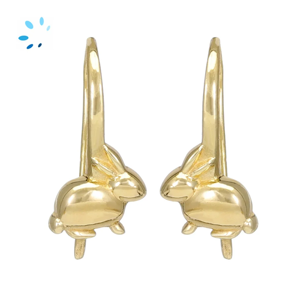 Sterling Silver 18k Gold Plated Bunny Rabbit French Hook Ear Wire with Charm Loop - 1 Pair