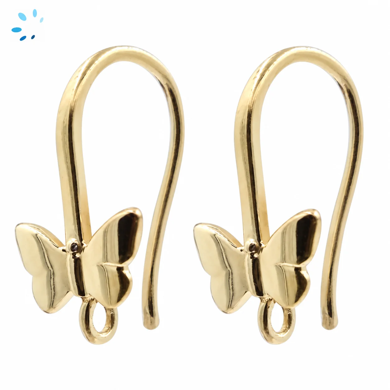 Sterling Silver 18k Gold Plated Butterfly French Hook Ear Wire with Charm Loop - 1 Pair
