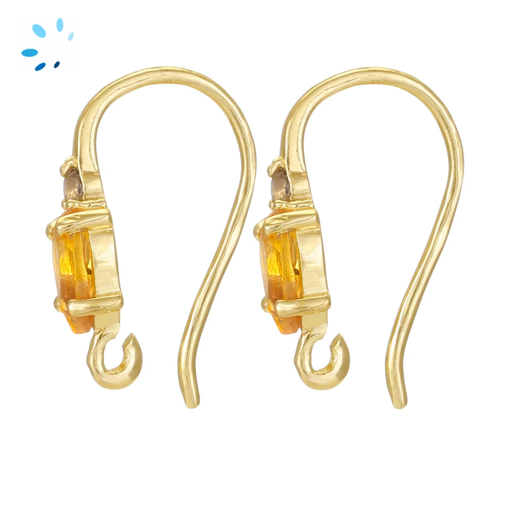 Sterling Silver 18k Gold Plated Citrine & Smoky Quartz French Hook Ear Wire with Charm Loop - 1 Pair