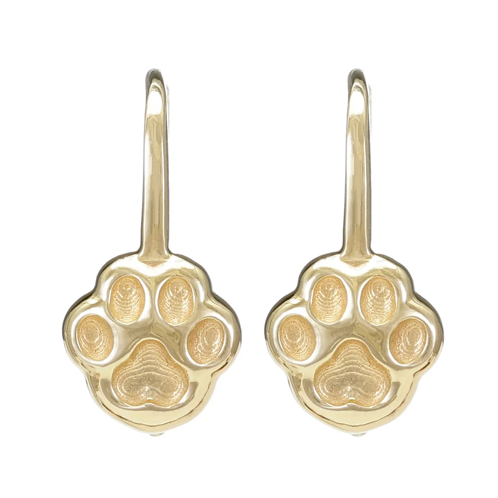 Sterling Silver 18k Gold Plated Dog Paw Print French Hook Ear Wire with Charm Loop - 1 Pair