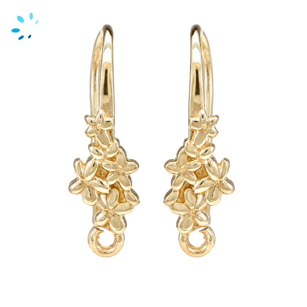 Sterling Silver 18k Gold Plated Floral Cluster French Hook Ear Wire with Charm Loop - 1 Pair