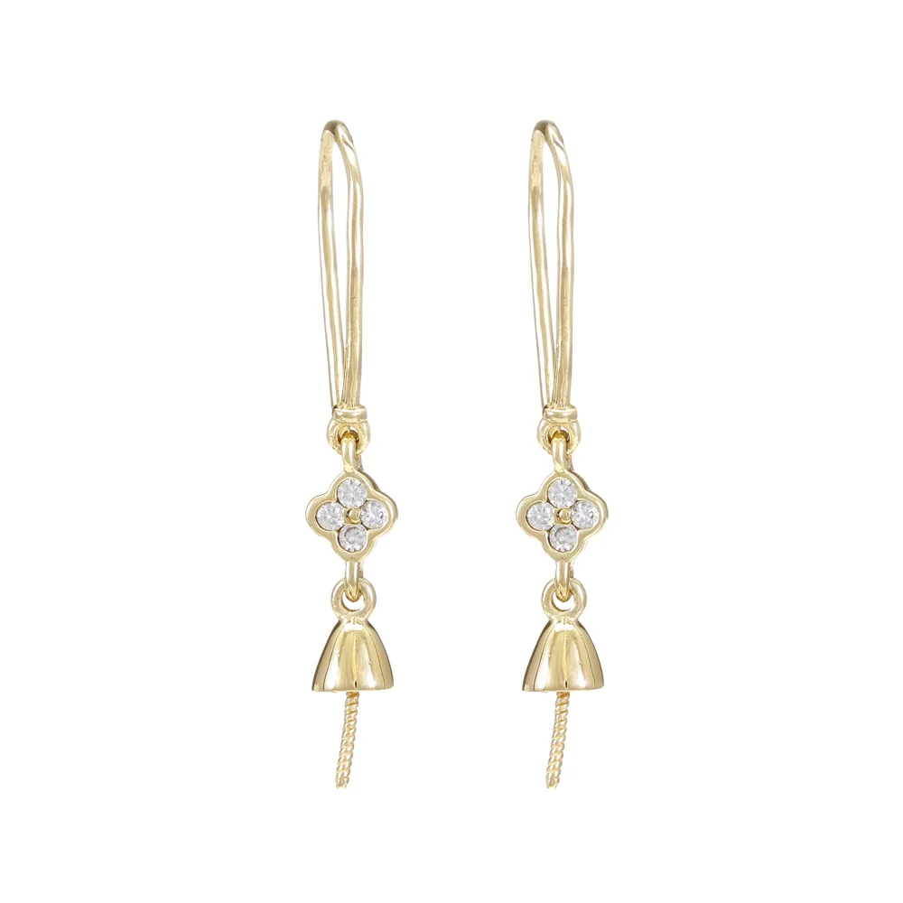 Sterling Silver 18k Gold Plated French Hook Ear Wire with Natural Zircon Connector Cup and Peg Earring Finding - 1 Pair