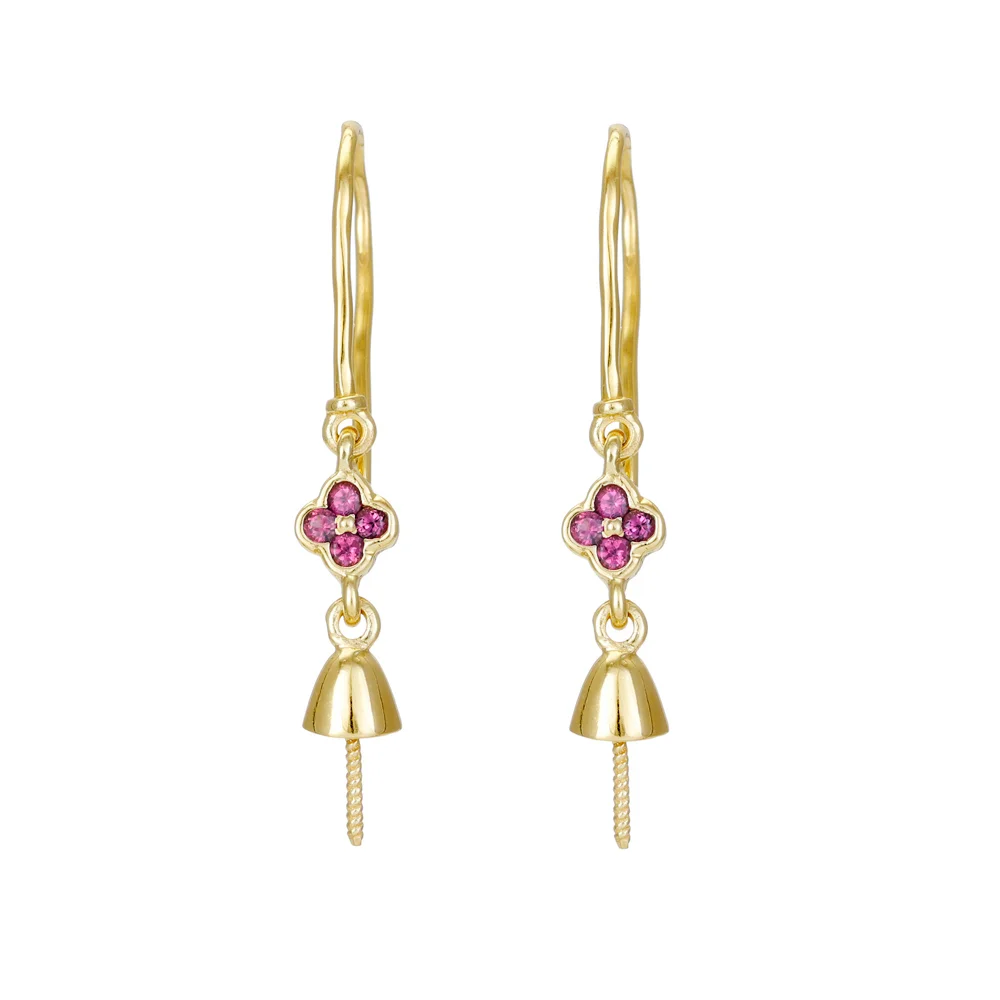 Sterling Silver 18k Gold Plated French Hook Ear Wire with Rhodolite Garnet Connector Cup and Peg Earring Finding - 1 Pair