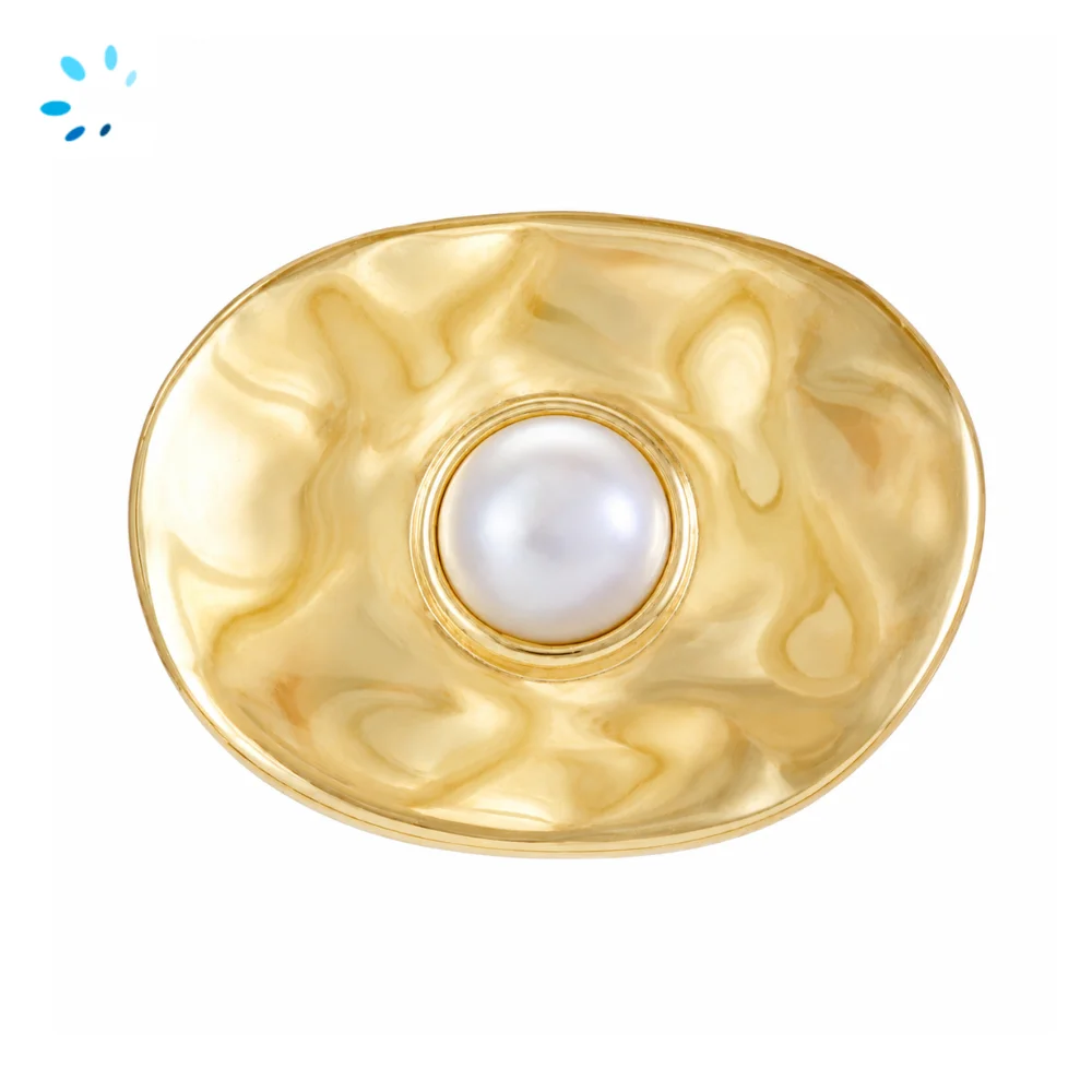 Sterling Silver 18k Gold Plated Freshwater Pearl Wavy Disc Slider Charm Jewelry Finding - 1 Piece