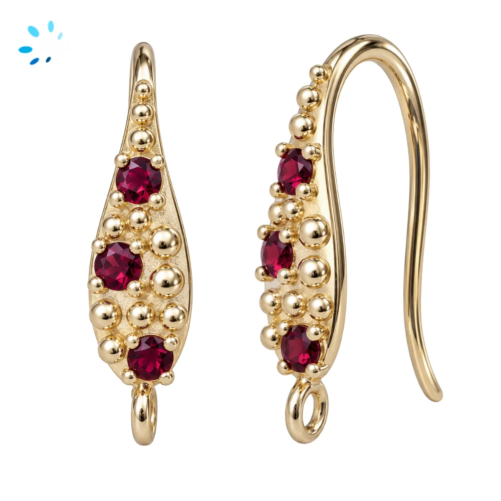Sterling Silver 18k Gold Plated Garnet Teardrop French Hook Ear Wire with Charm Loop - 1 Pair