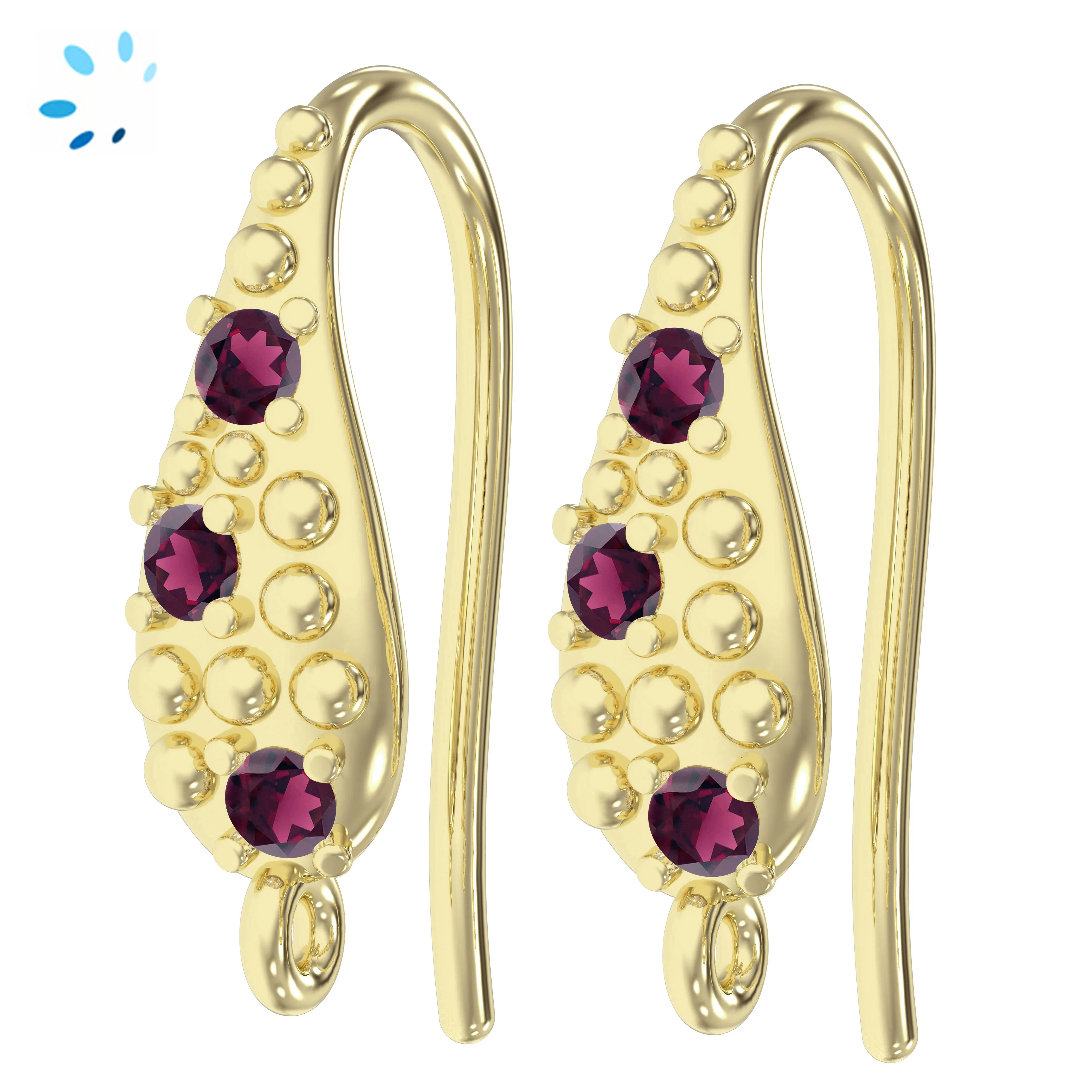 Sterling Silver 18K Gold Plated Garnet Teardrop French Hook Earring Findings with Loop - 1 Pair